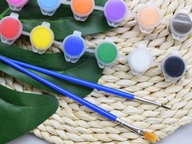 Pack 12 potecitos chicos pintura con 2 pinceles